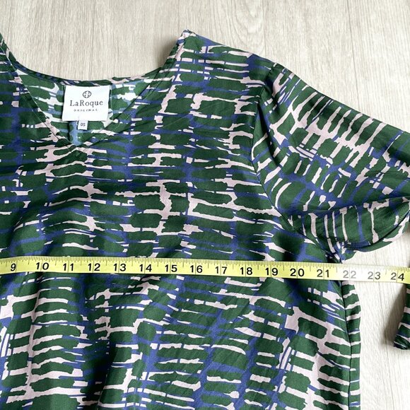 La Roque Bell Sleeve Silk Blouse Green Pattern One Size Small Medium - Picture 5 of 6